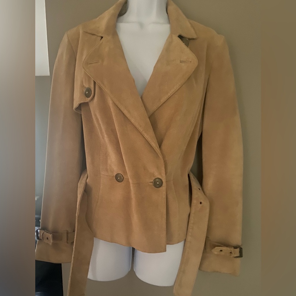 Moda International Vintage Tan Suede Belted Jacket fully lined - Picture 4 of 9